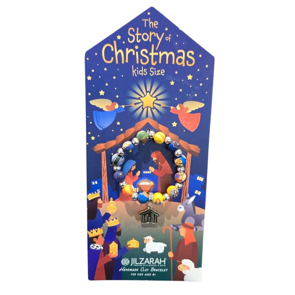 New Jilzarah Clay Beaded Kids Bracelet + Book Jesus Christmas story Manger Charm - Picture 2 of 6